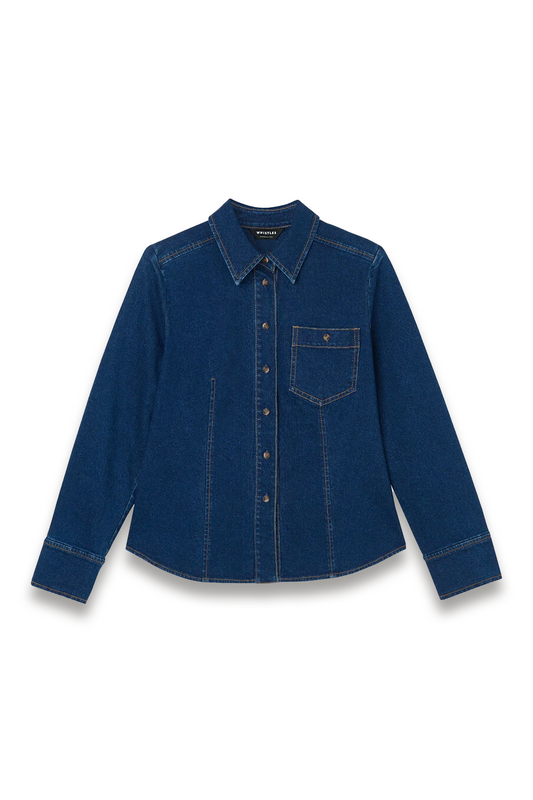 Denim Stretch Cotton Collared Shirt
