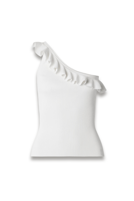Rhiannon One-Shoulder Ruffled Ribbed-knit Top