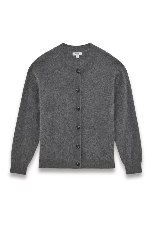 Mel 100% Brushed Cashmere Cardigan in Grey