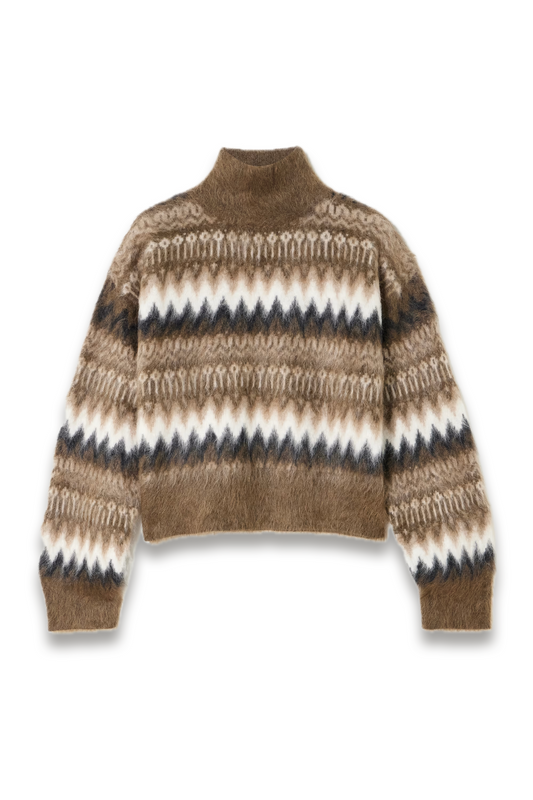Cropped Brushed Intarsia-knit Turtleneck Sweater