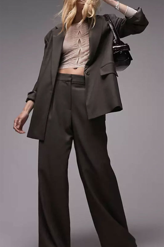 Topshop Co-ord Oversized Tonic Single Breasted Blazer In Brown And Wide Leg Trouser
