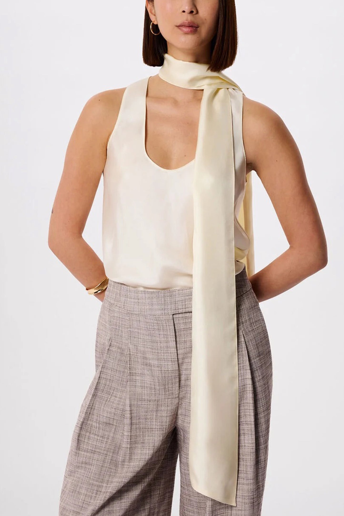 Ivory Silk Scarf Vest Top
