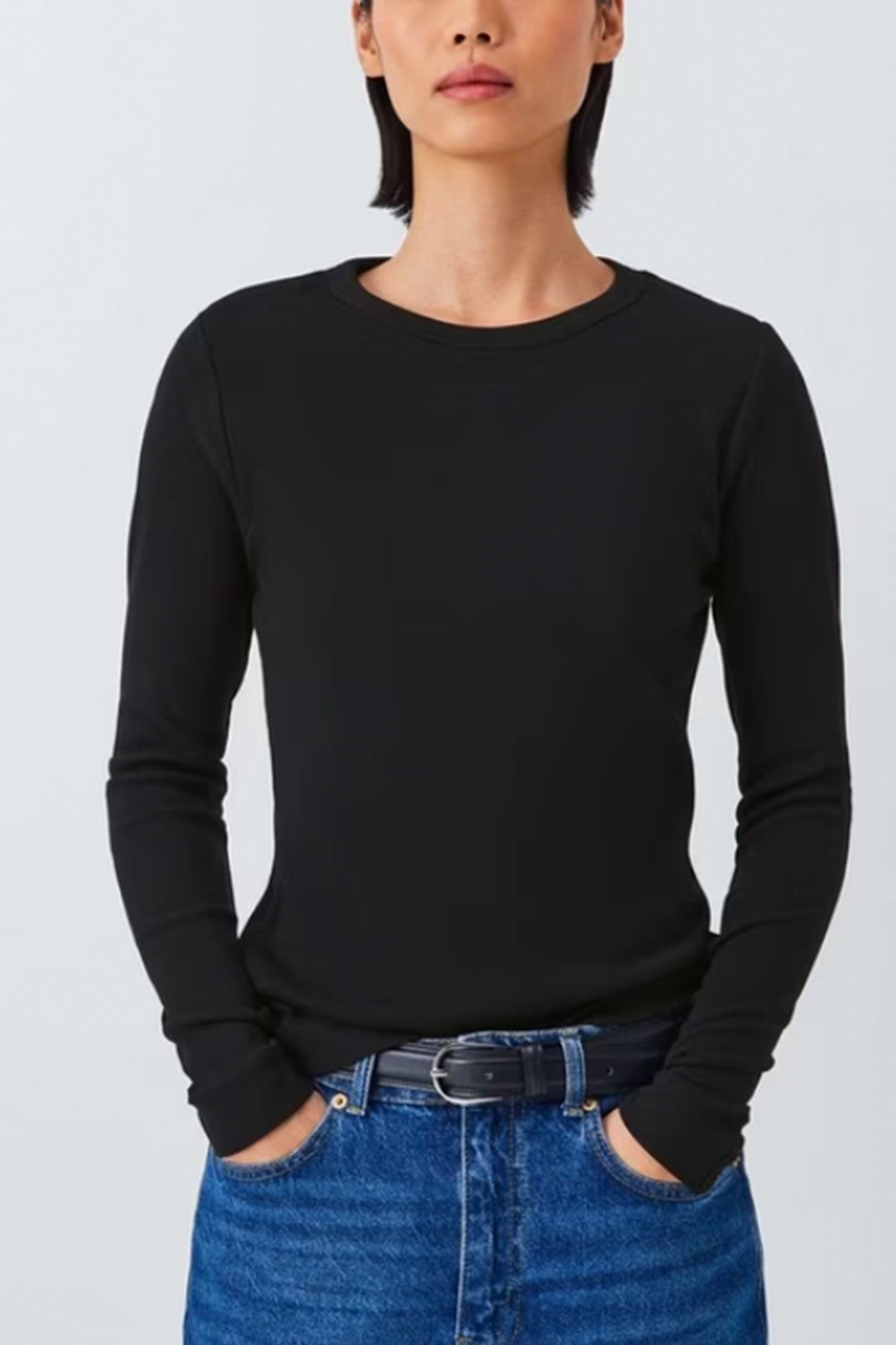Ribbed Long Sleeve Crew Neck Top