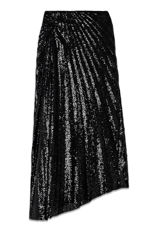 Tori Asymmetric Pleated Sequined Tulle Midi Skirt