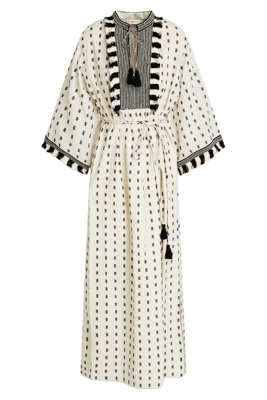 Tasseled Embroidered Cotton Kaftan