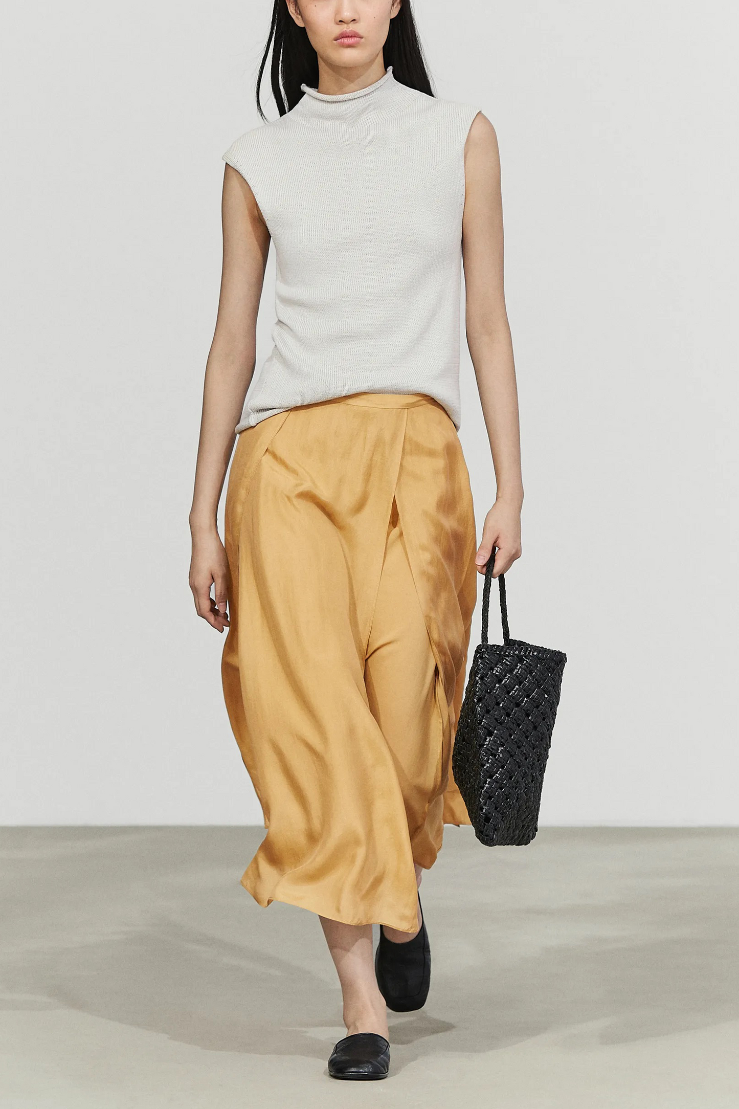 Total Look 100% Silk Flowing Midi Skirt