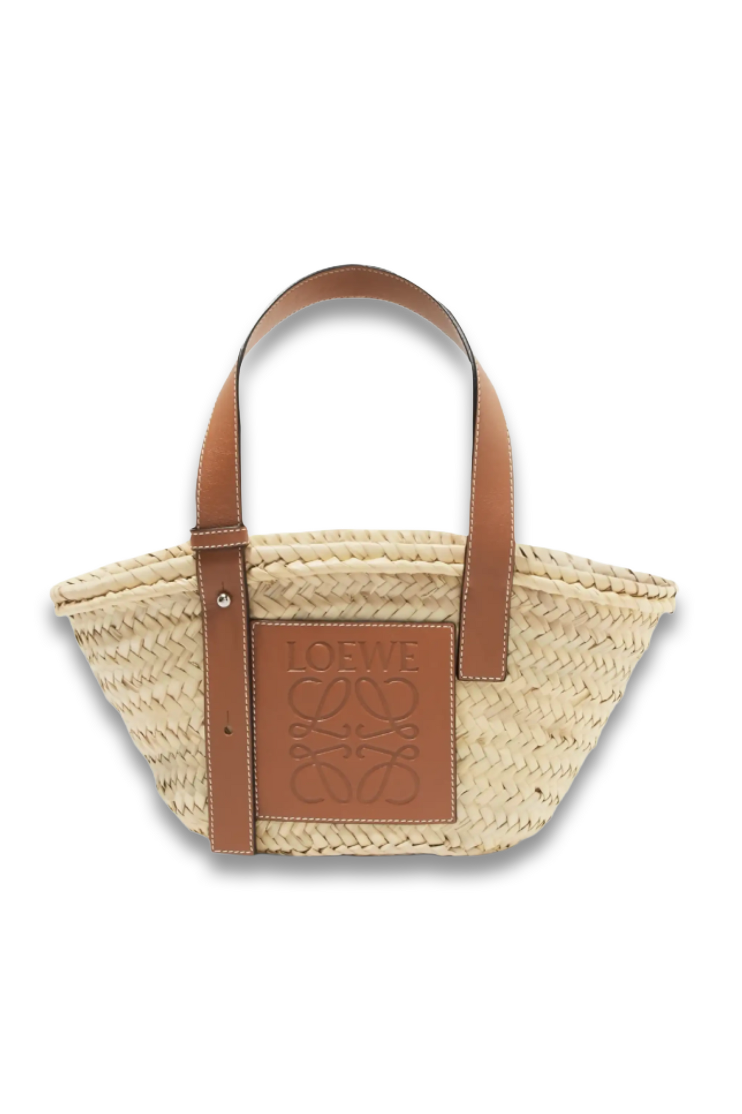 Small Leather-Trimmed Woven Raffia Tote