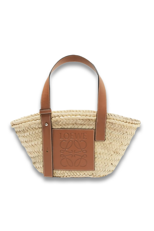 Small Leather-Trimmed Woven Raffia Tote