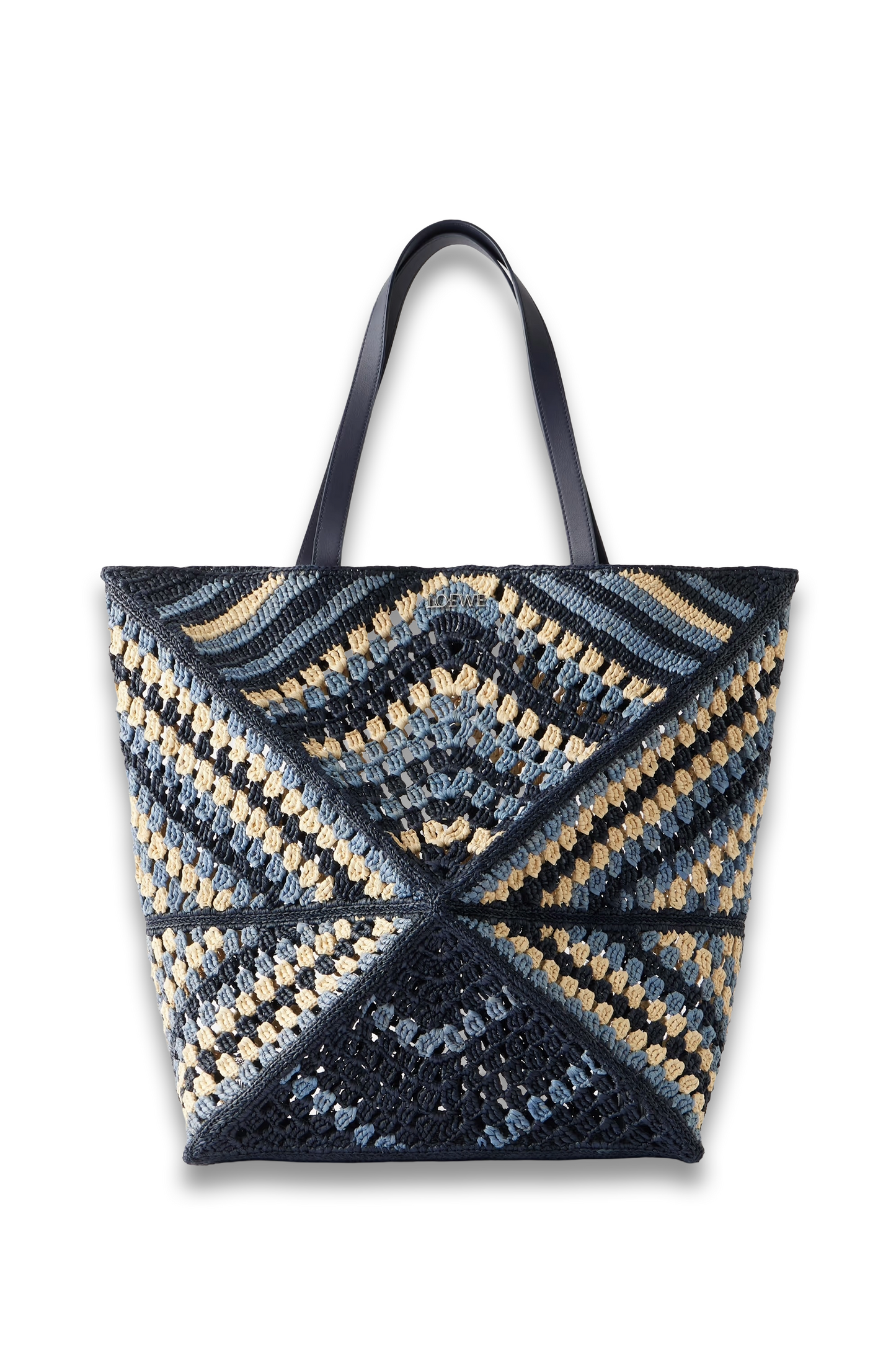 Puzzle Fold Large Leather-trimmed Raffia Shoulder Bag