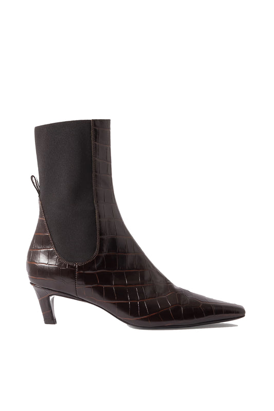 The Mid Heel Croc-Effect Leather Ankle Boots