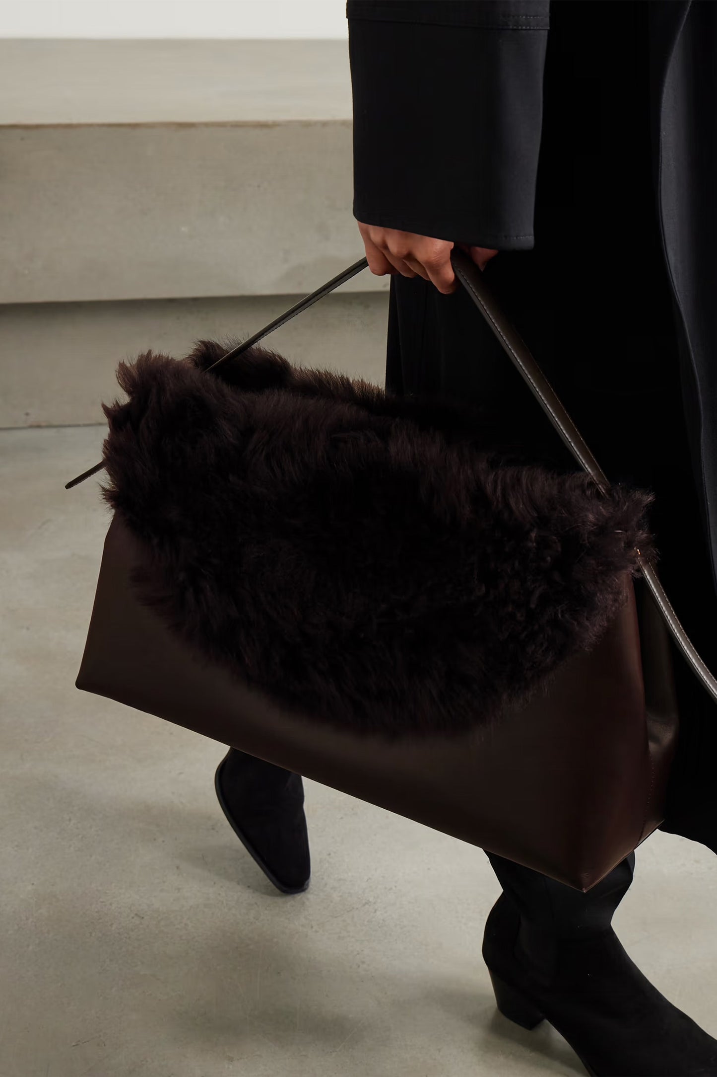 T-Lock Shearling Shoulder Bag