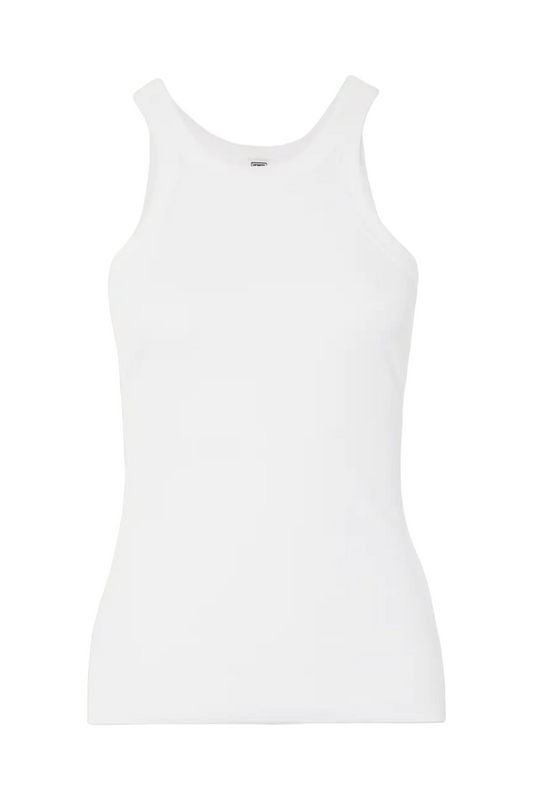 + NET SUSTAIN White Curved Ribbed Stretch Organic Cotton-Jersey Tank