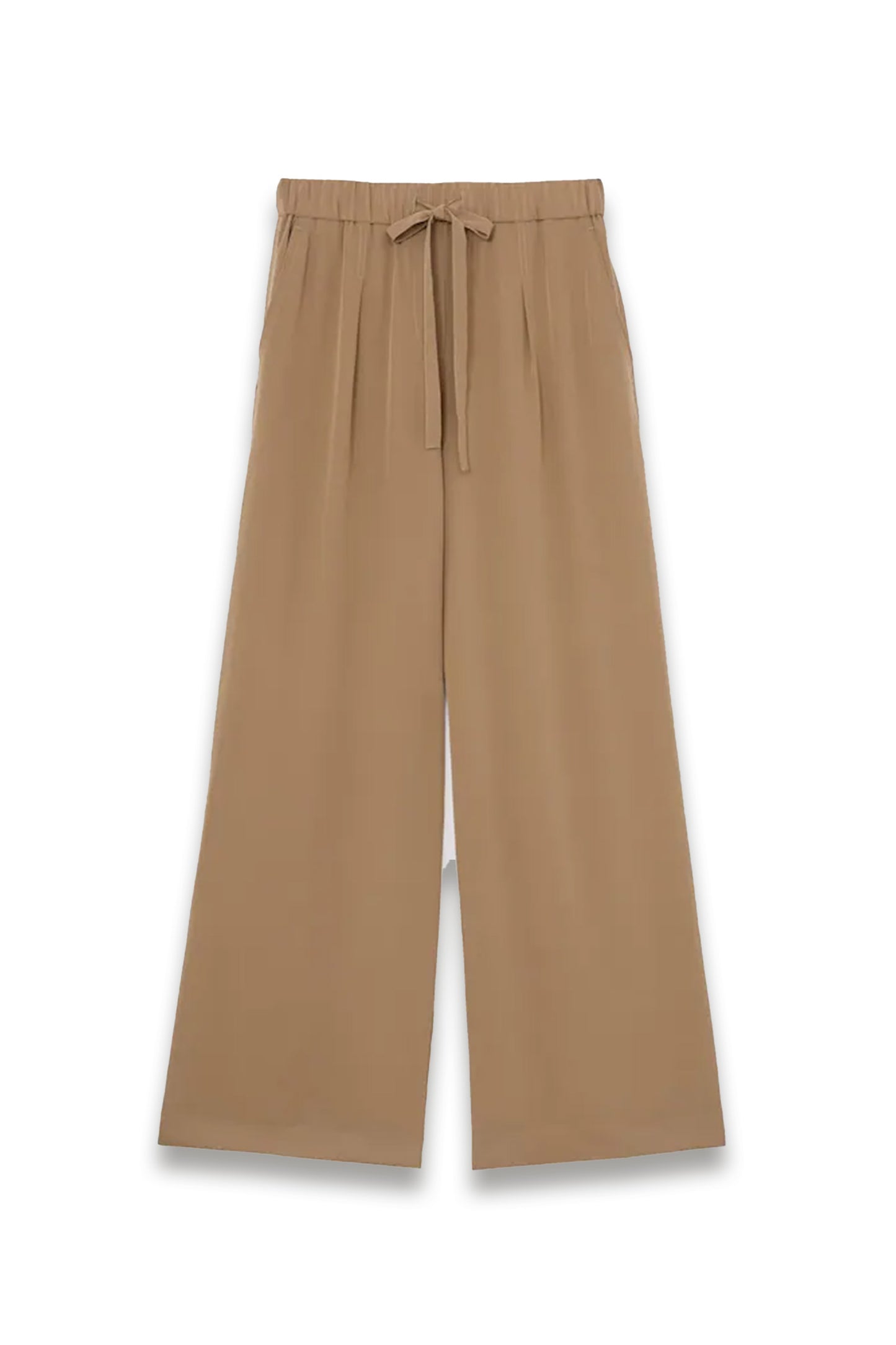 Matte-Silk Wide-Leg Trousers in Camel