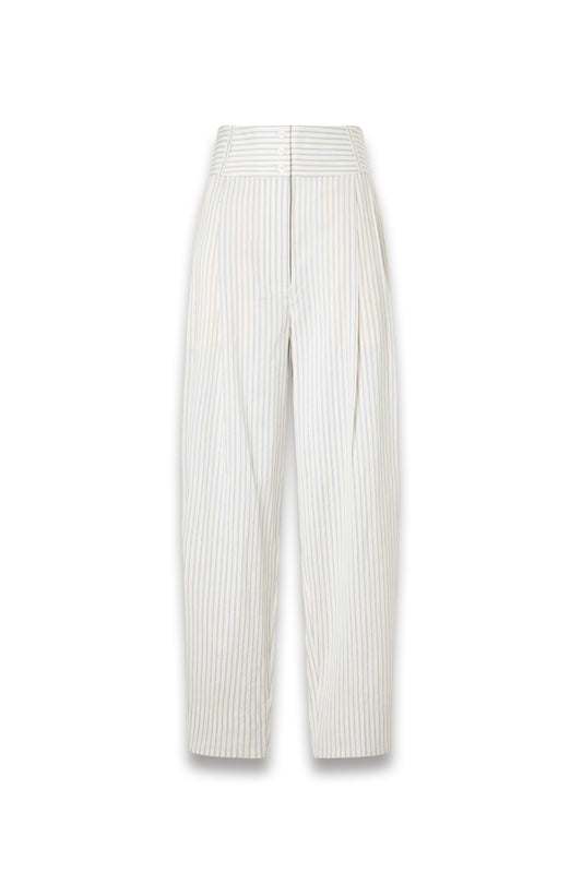 Pleated Striped Cotton And Silk-blend Straight-leg Pants