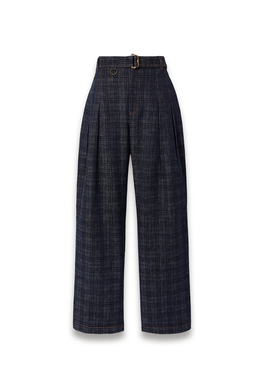 Belted Pleated Cotton-tweed Wide-leg Pants