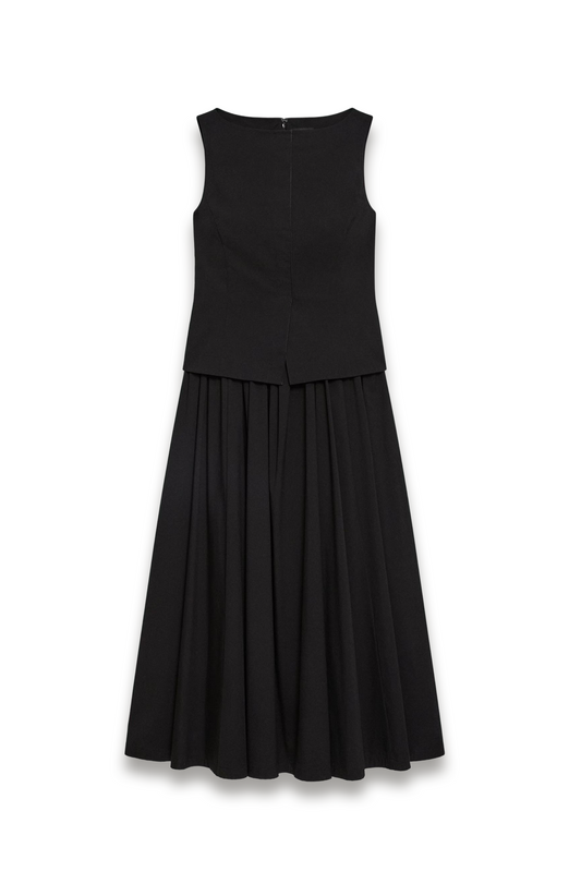 Boatneck Midi Dress in Relaxed Poplin