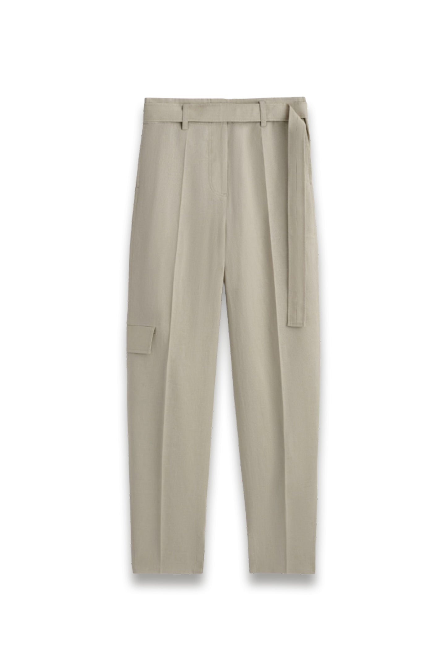 Belted Linen Barrel-Leg Trousers