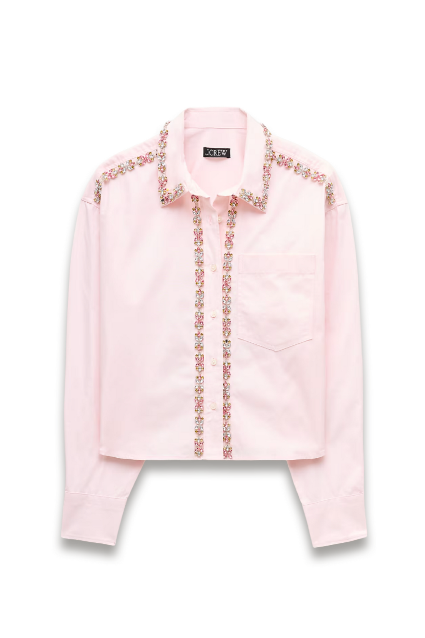 Étienne Cropped Button-up Shirt in Embellished Cotton Poplin