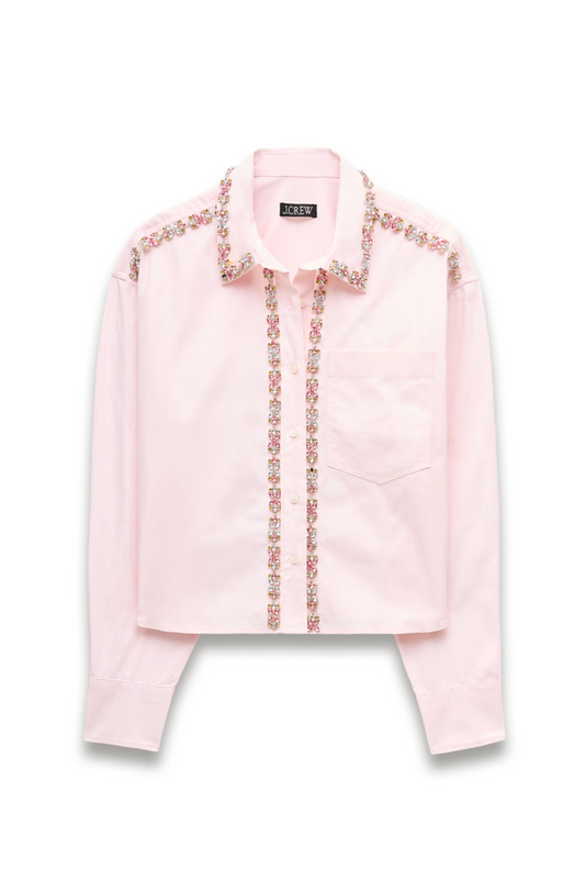 Étienne Cropped Button-up Shirt in Embellished Cotton Poplin
