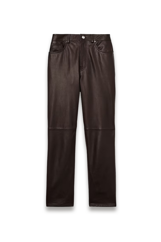 Verona Leather Slim-Leg Trousers in Chocolate