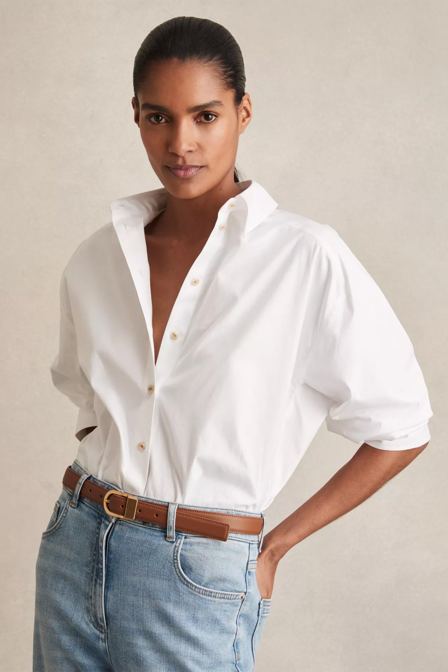 Hazel Buckle Leather Belt, Tan