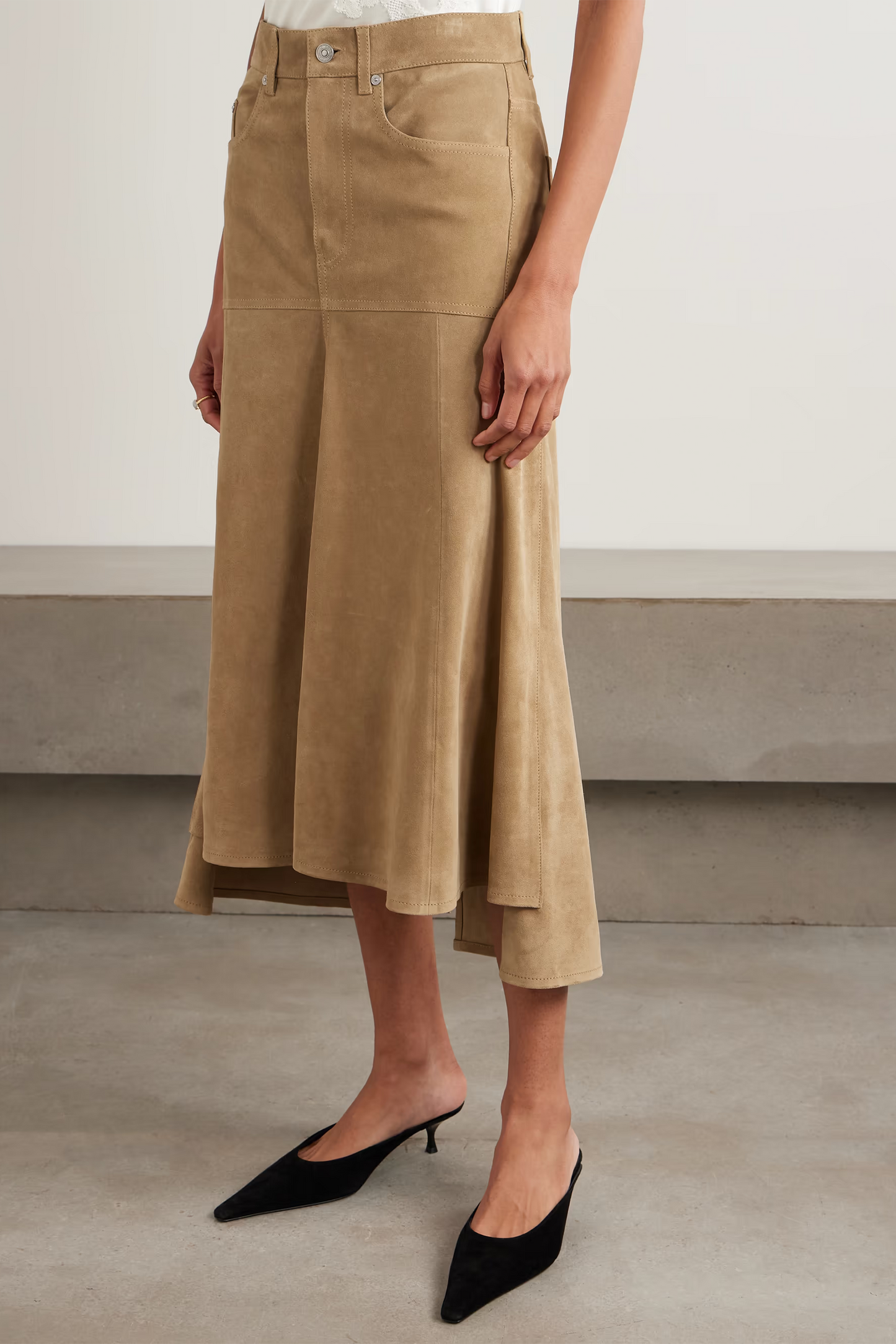 Paneled Suede Midi Skirt