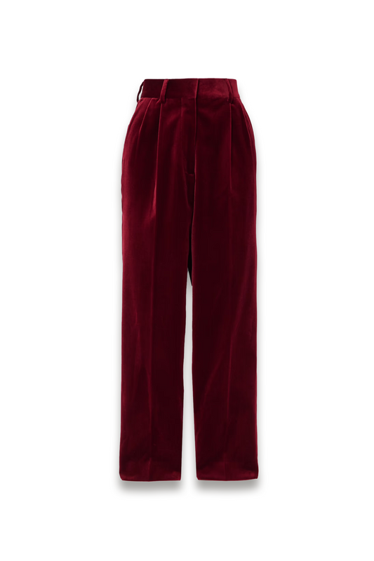Fox Pleated Cotton-velvet Straight-leg Pants