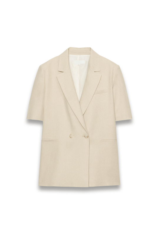 Double-Breasted Linen Blend Short Sleeve Blazer