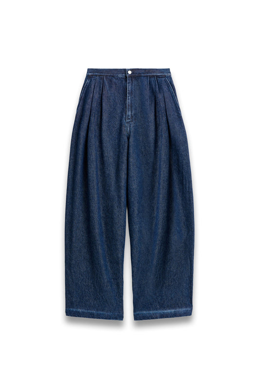 Pleated Wide-leg Denim Trousers