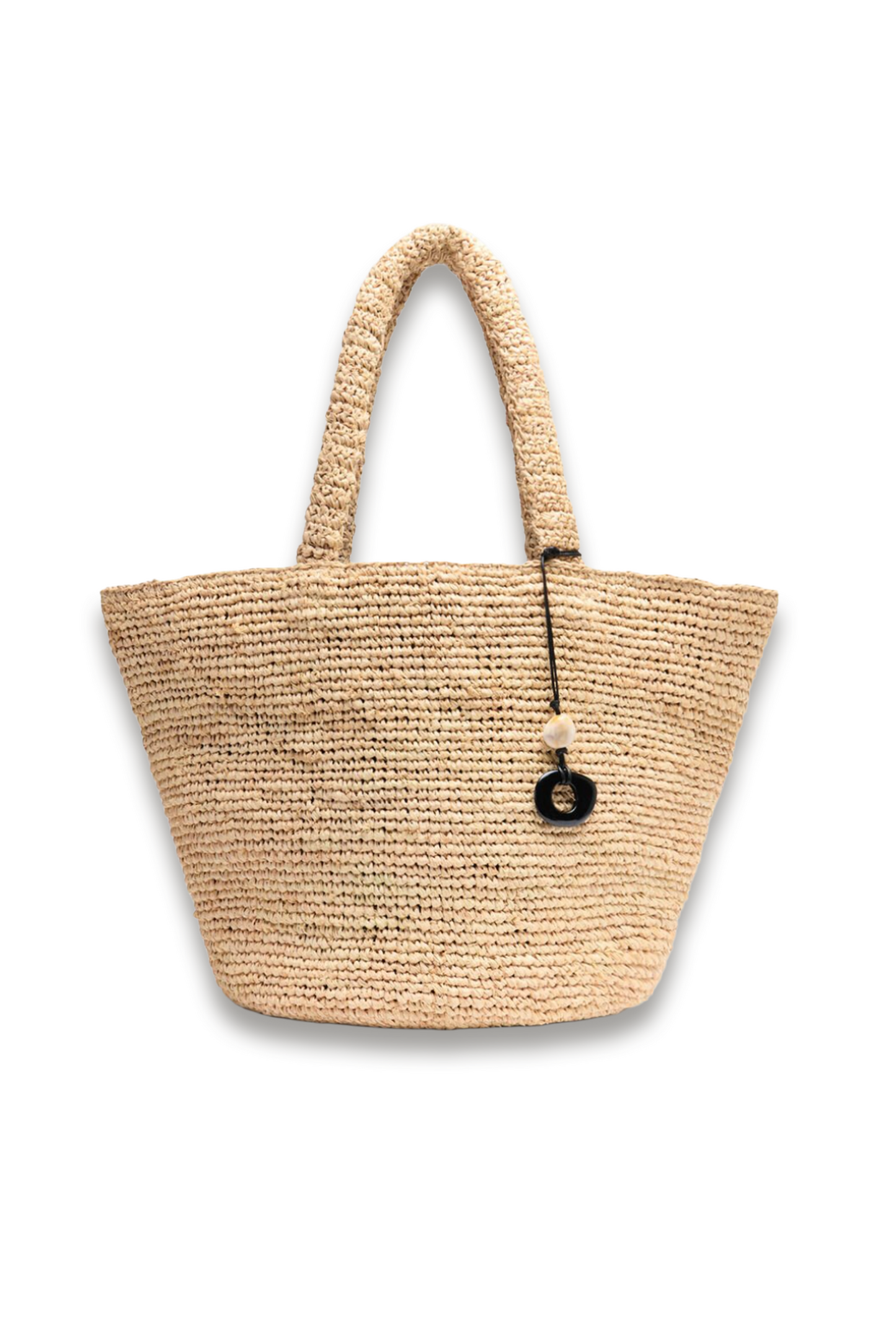 Neutral Straw Tote Bag with Charm