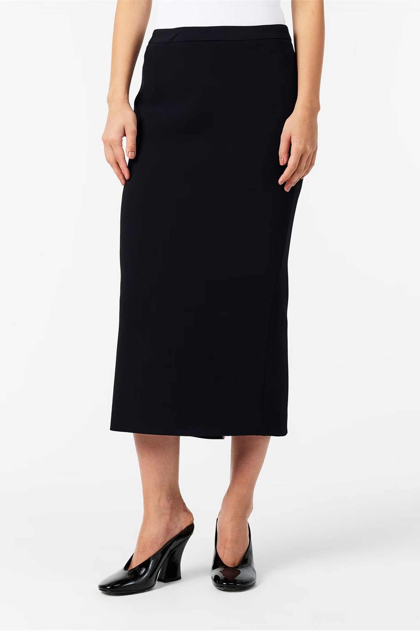 Ruffled-back High-waist Stretch-crepe Midi Skirt
