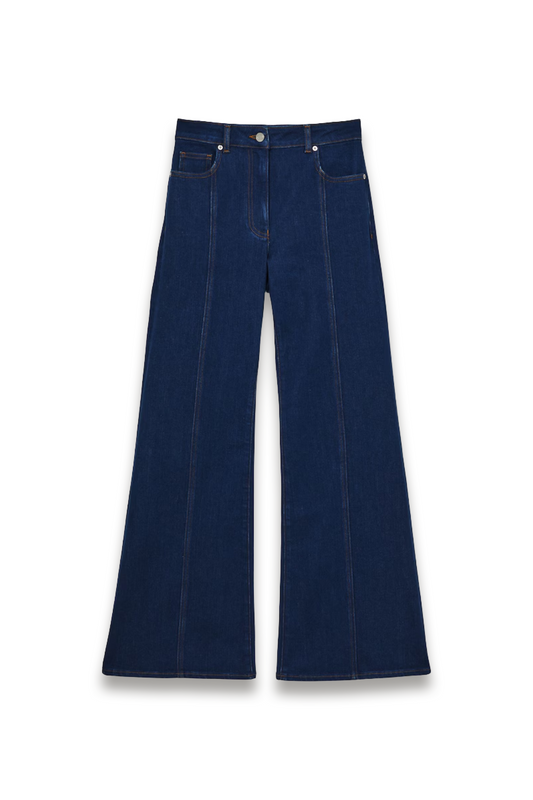 Flared Seam-detail Jeans in Blue