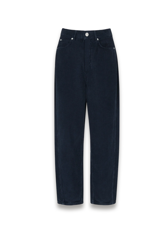 Navy High Waist Cord Barrel Jean