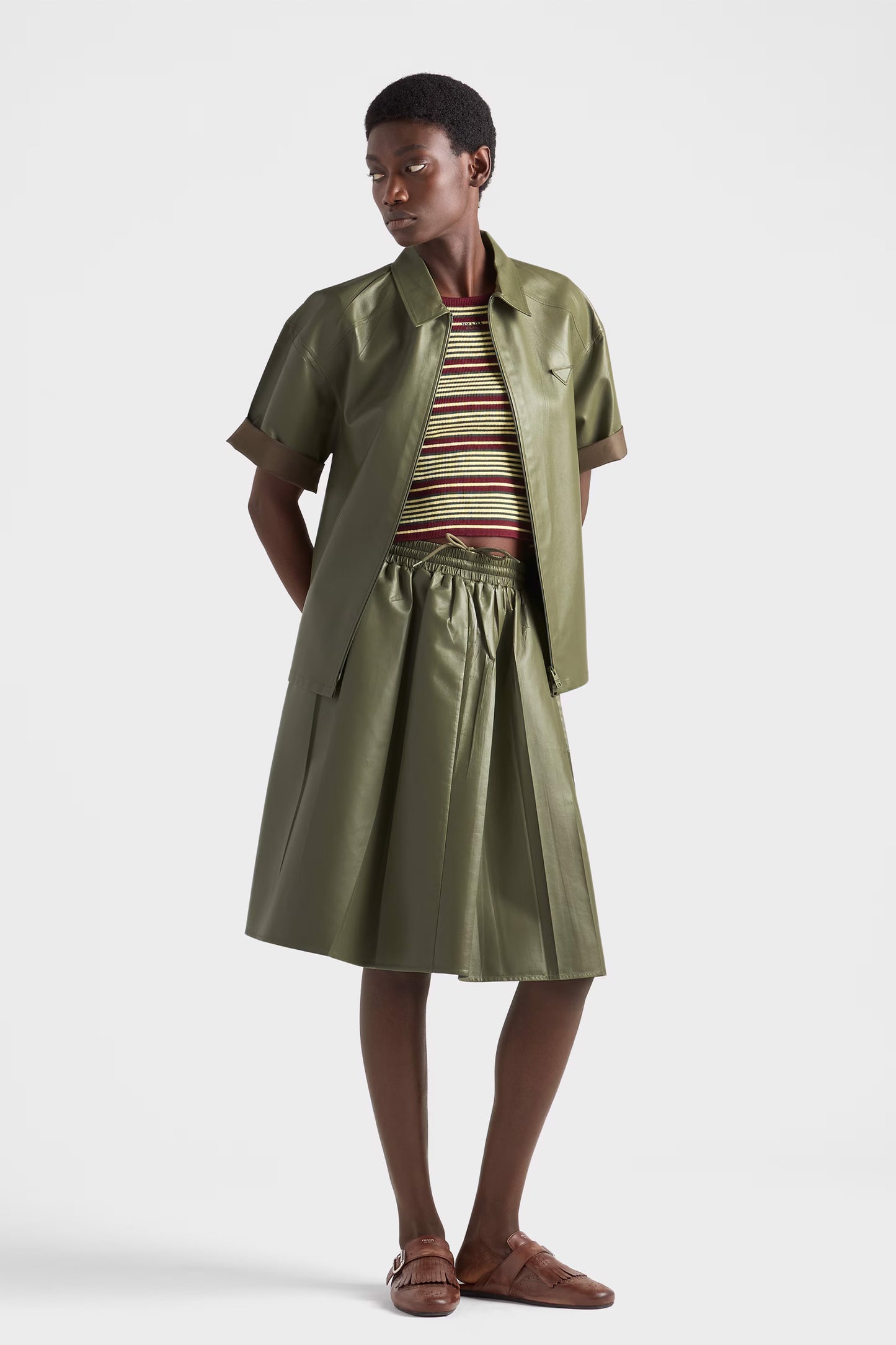 Pleated nappa leather skirt