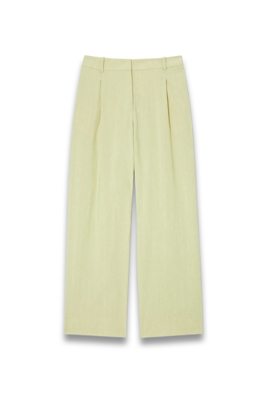 Wide Leg Linen Pleat Detail Tailored Trousers
