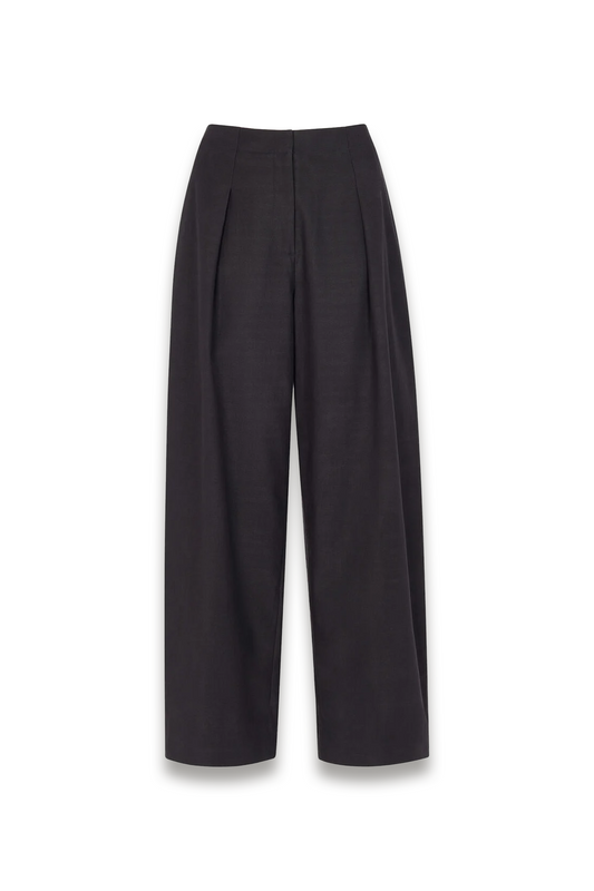 Black Pleat-front Barrel Trouser