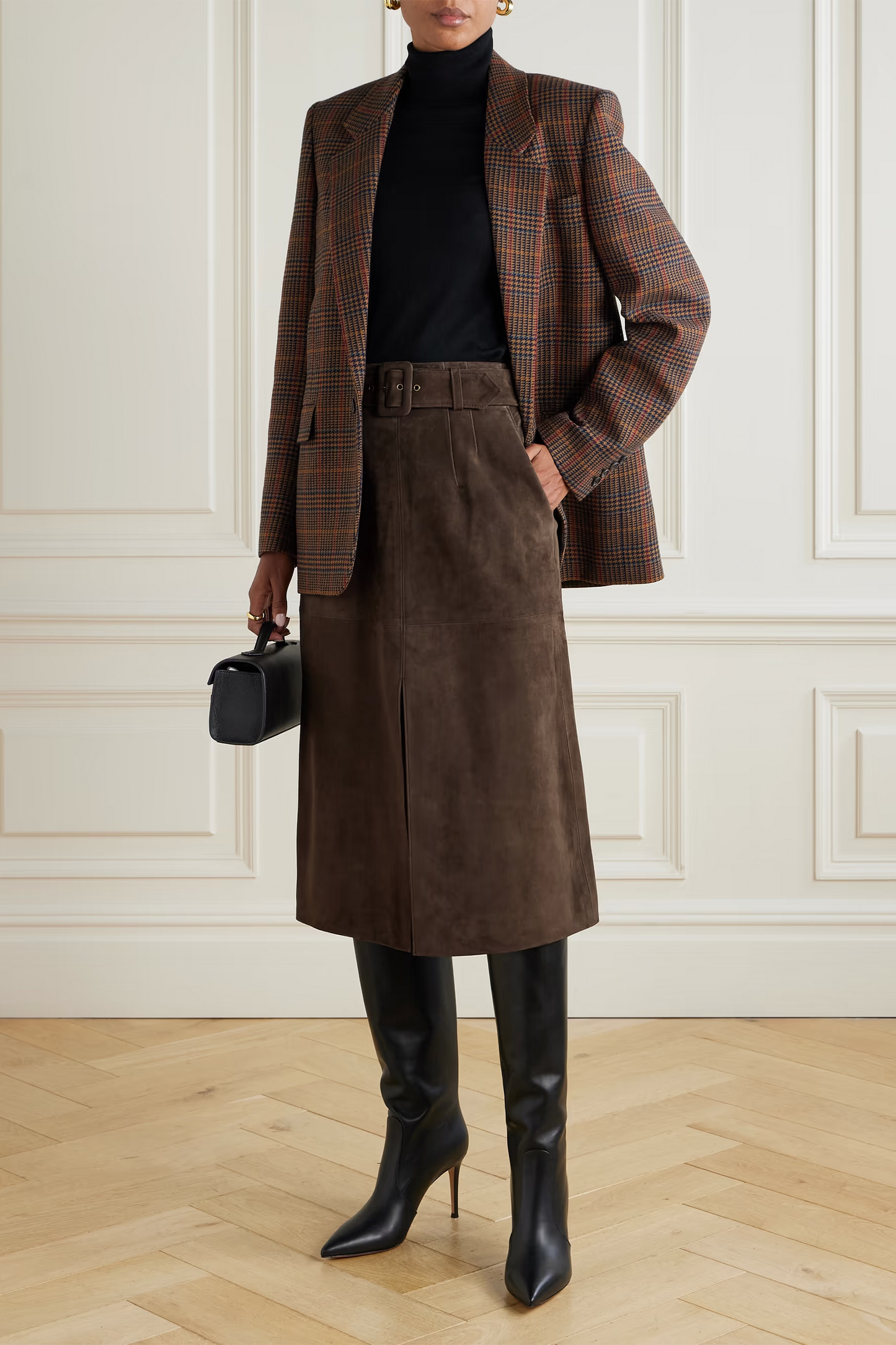 Alexie Belted Suede Midi Skirt