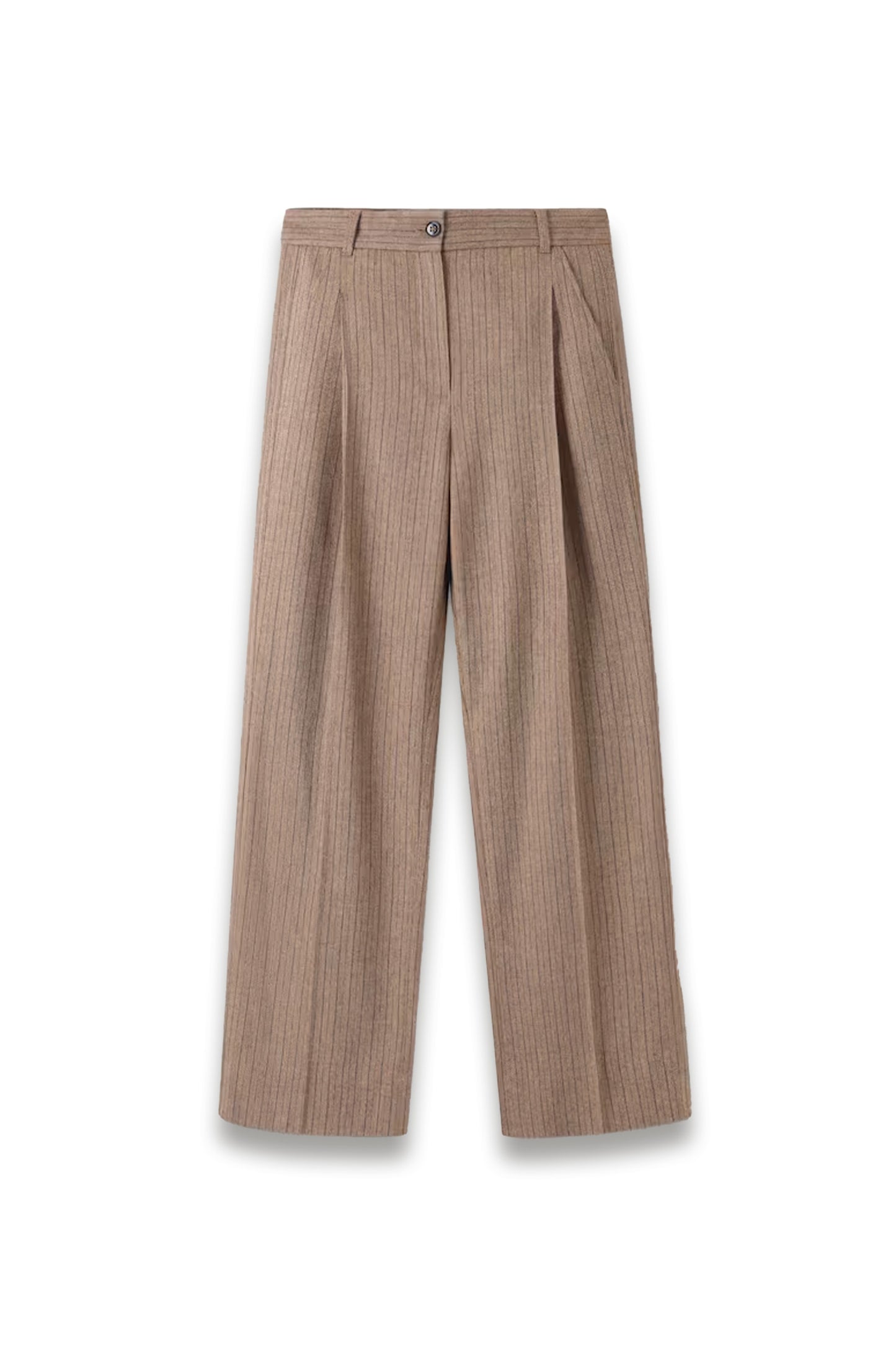 Brown Pinstripe Pleat Tapered Trouser