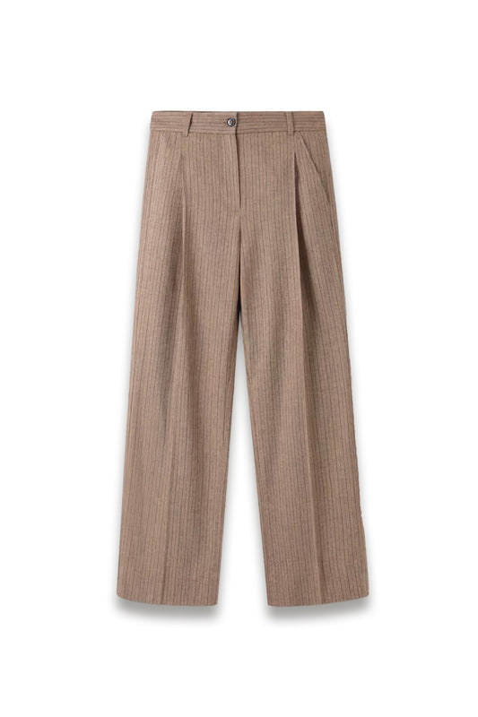 Brown Pinstripe Pleat Tapered Trouser