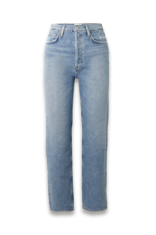 '90s Pinch Waist cropped distressed high-rise straight-leg jeans