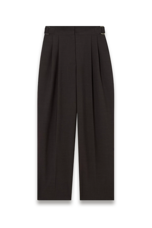 Straight Cut Wool Blend Tailored Trousers, Chocolate