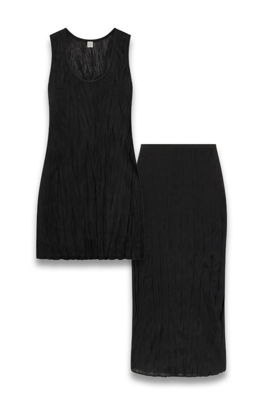 Crinkled Viscose Knit Tank and Midi Skirt