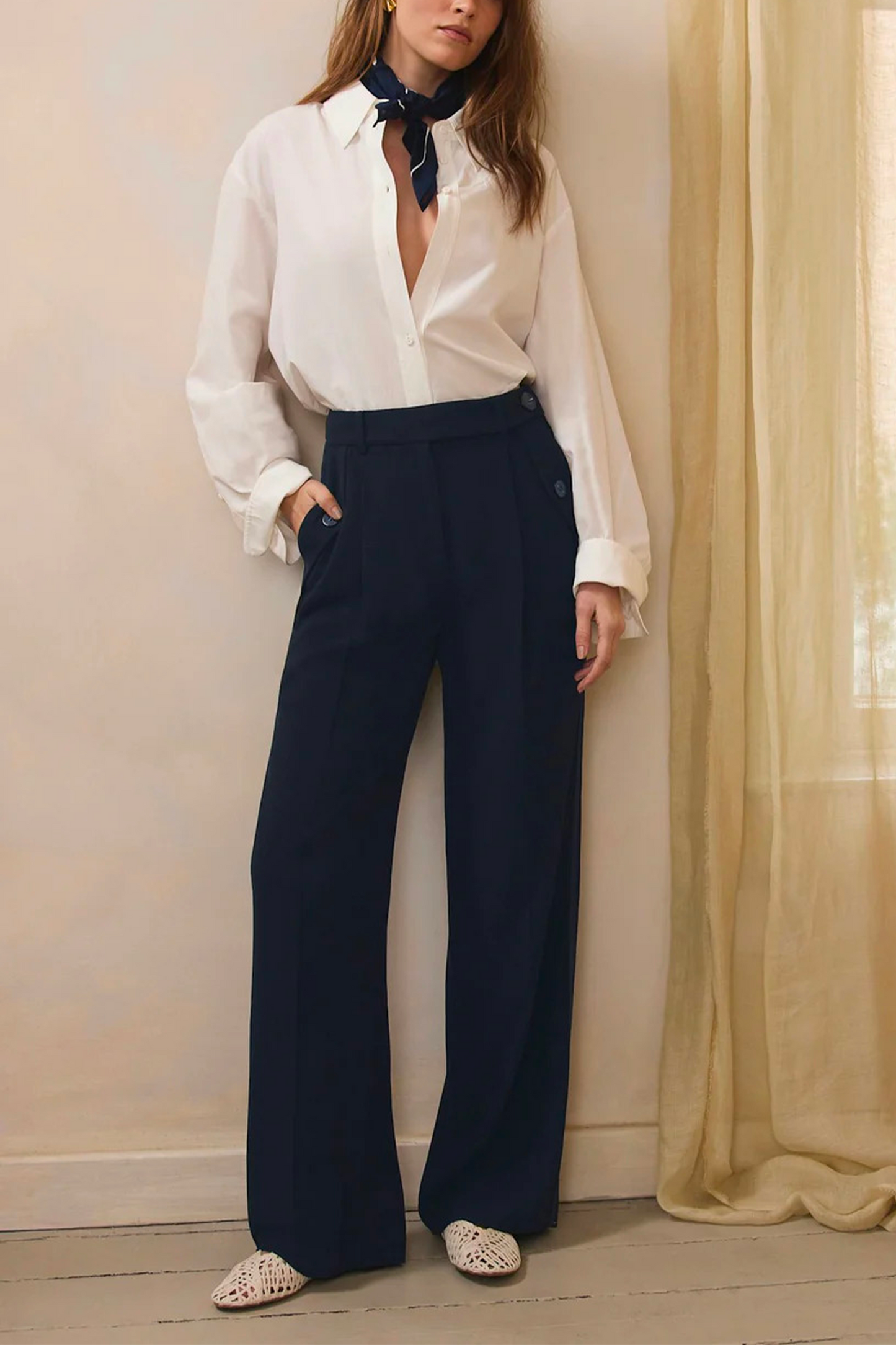 Navy Tailored Wide Trousers