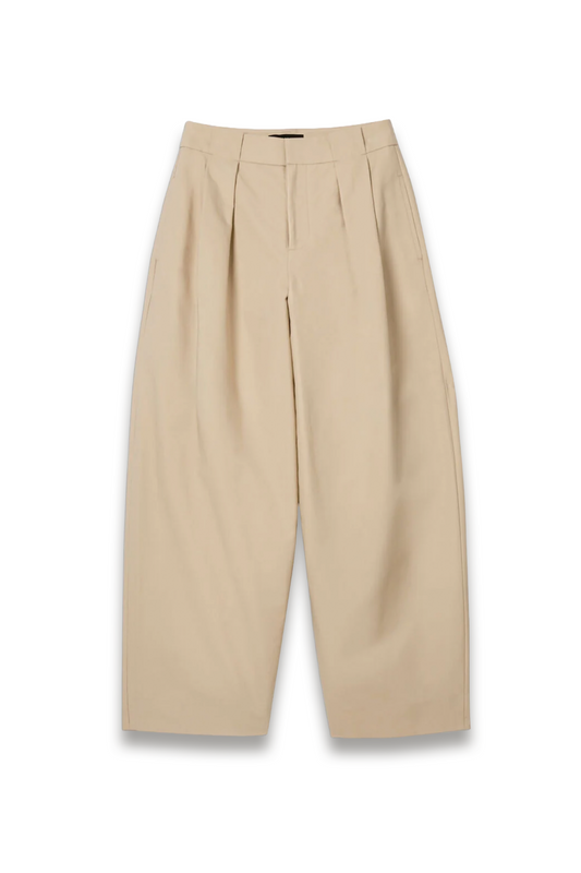 Neutral Cotton Barrel Leg Trouser