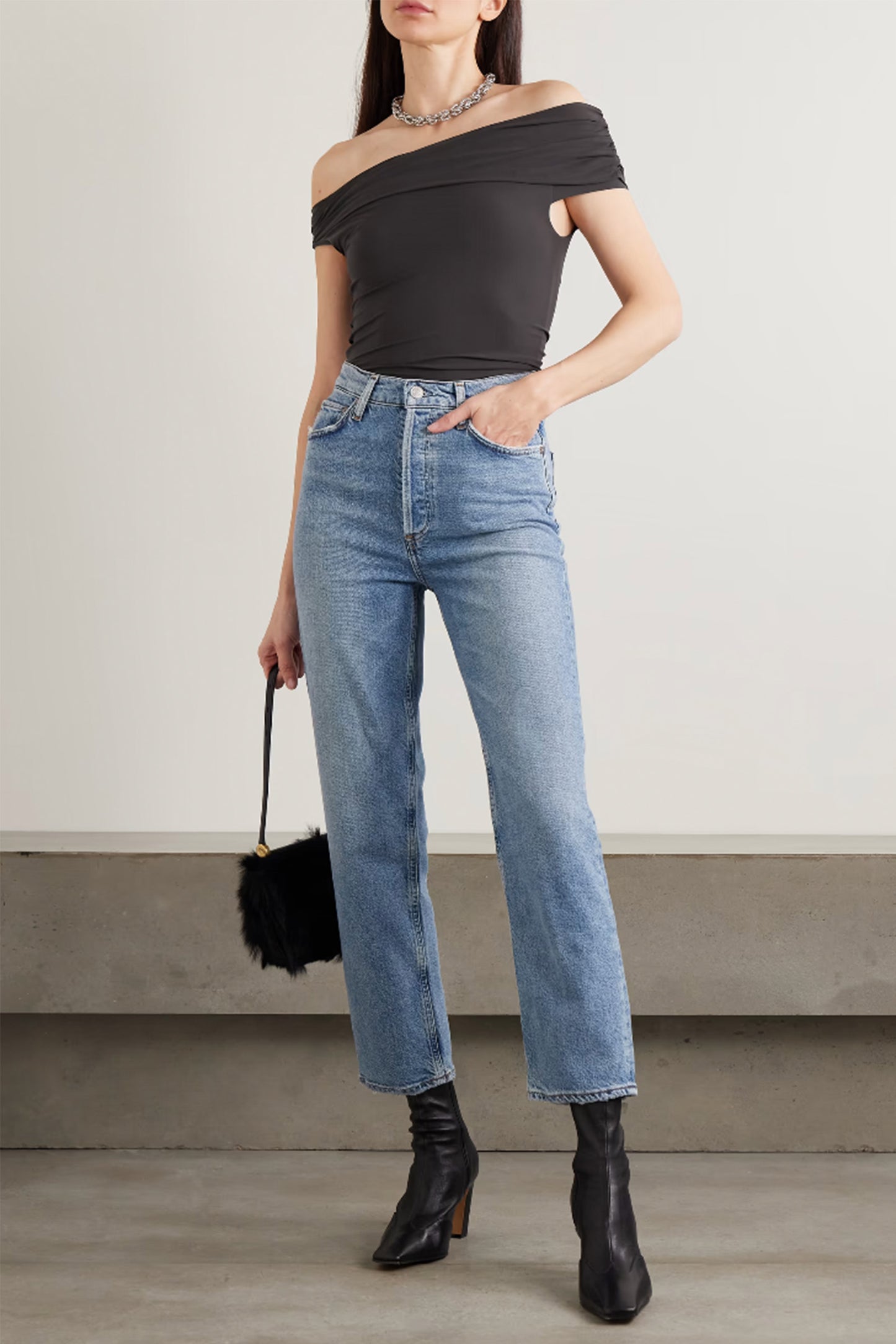 '90s Pinch Waist cropped distressed high-rise straight-leg jeans