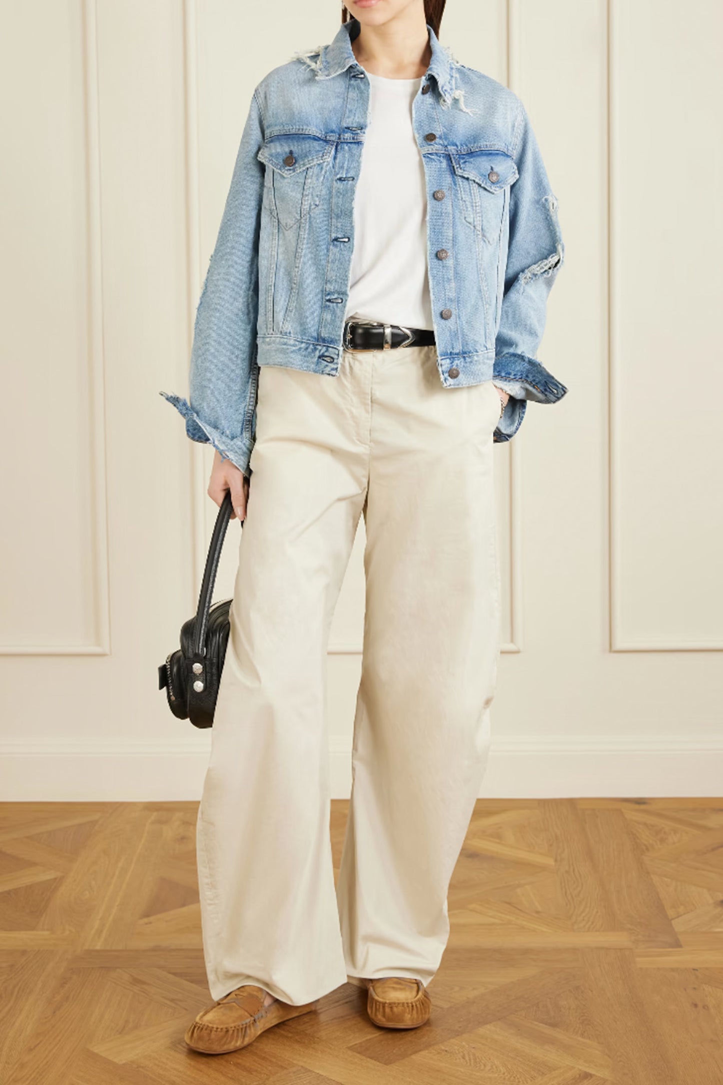 Coated Organic Cotton-twill Barrel-leg Pants