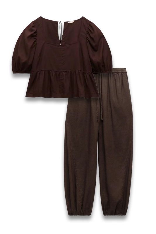 Puff Sleeve Linen Beach Top and Tove Linen Balloon Beach Trousers