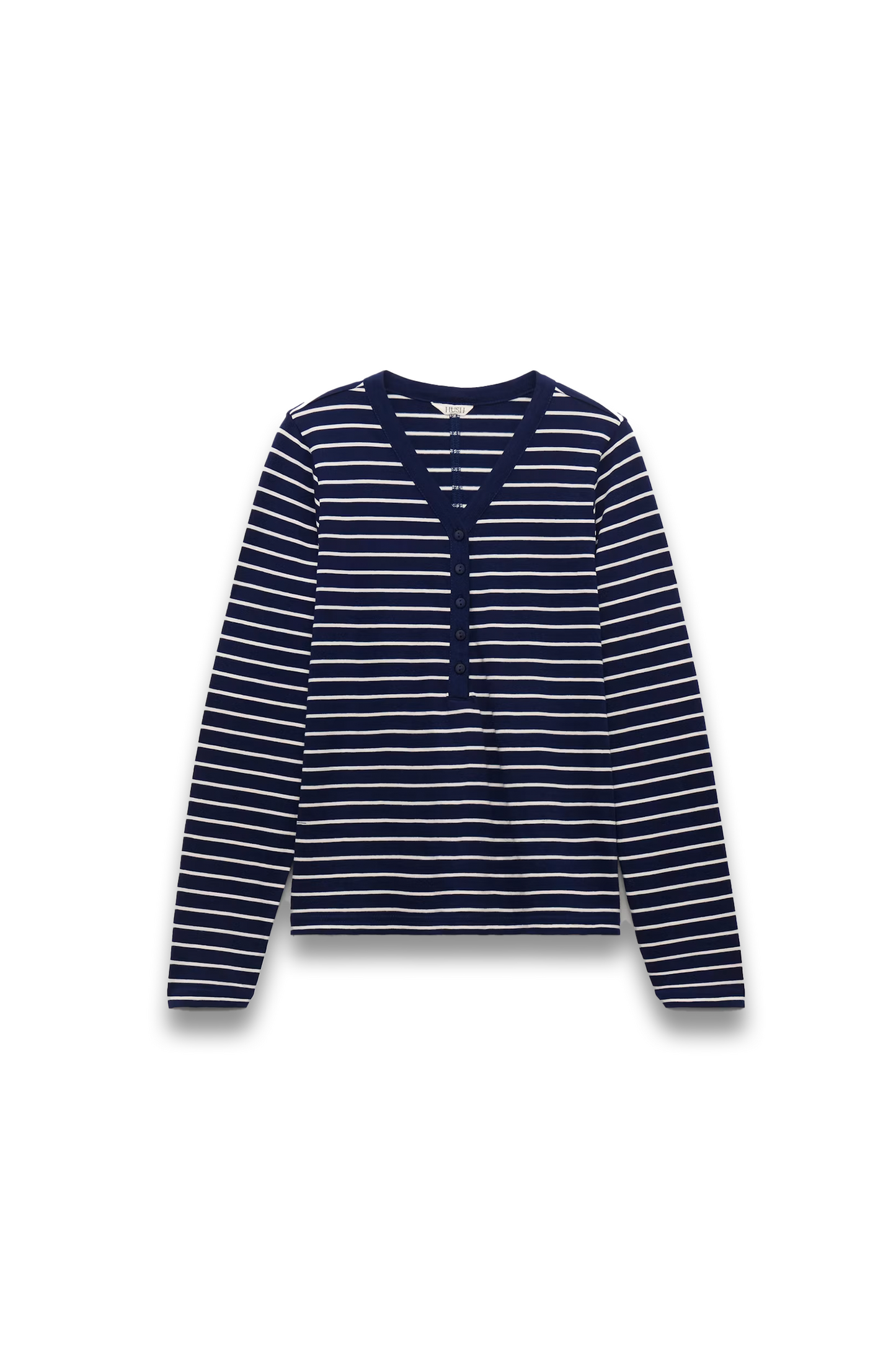 Roe Cotton Long Sleeve Slub Henley T-Shirt Navy
