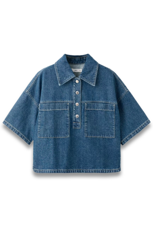 Denim Blouse with Pockets