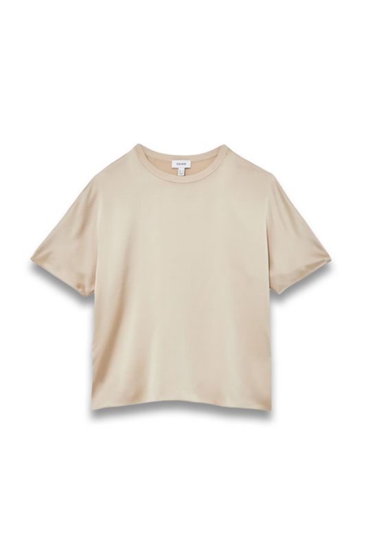 Silk Short-Sleeve Top in Champagne Neutral
